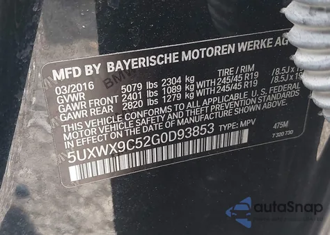 2016 BMW X3 xDrive28I z USA, uszkodzony, nr VIN 5UXWX9C52G0D93853